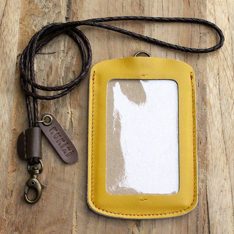 ID case/ Pass case/ Card case - ID 1 -- Yellow + Dark Brown Lanyard(Cow Leather) - 证件套/卡套 - 真皮 