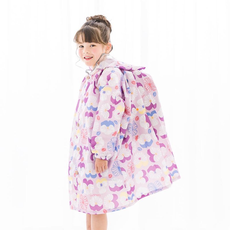 【kukka hippo】儿童一件式雨衣 附背包型收纳袋 安全反光印刷 - 雨伞/雨衣 - 防水材质 多色