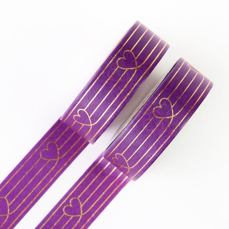 紫心连心 15mm x 10m 纸胶带 - 金箔心形深紫色 - 纸胶带 - 纸 紫色