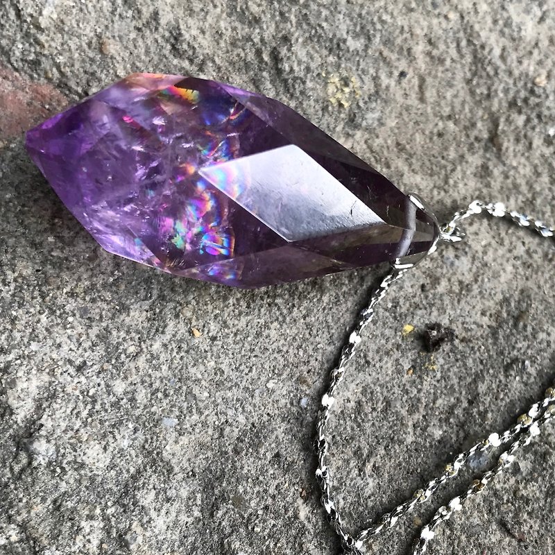 【Lost and find】天然石 重叠的 彩虹光 天使眼泪 紫黄晶 项链 - 项链 - 纸 多色