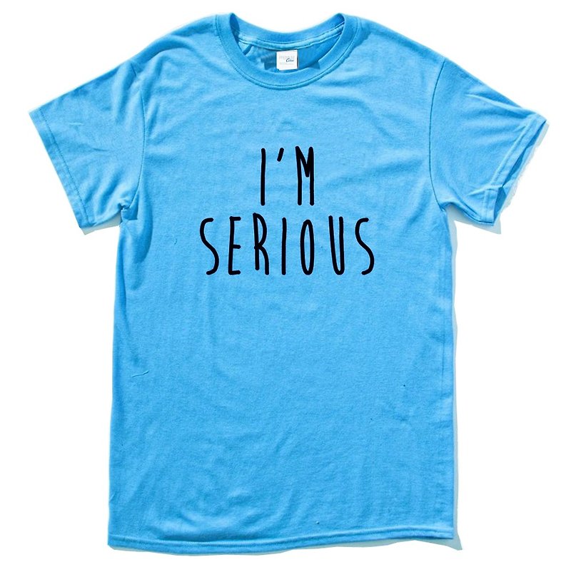I'M SERIOUS 短袖T恤 蓝色 文字 文青 艺术 设计 时髦 趣味 - 女装 T 恤 - 棉．麻 蓝色