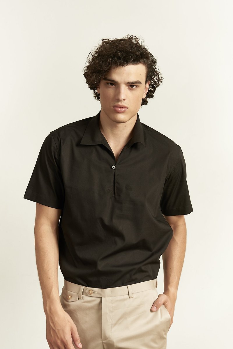 Black relaxed polo shirt - 男装衬衫 - 棉．麻 黑色