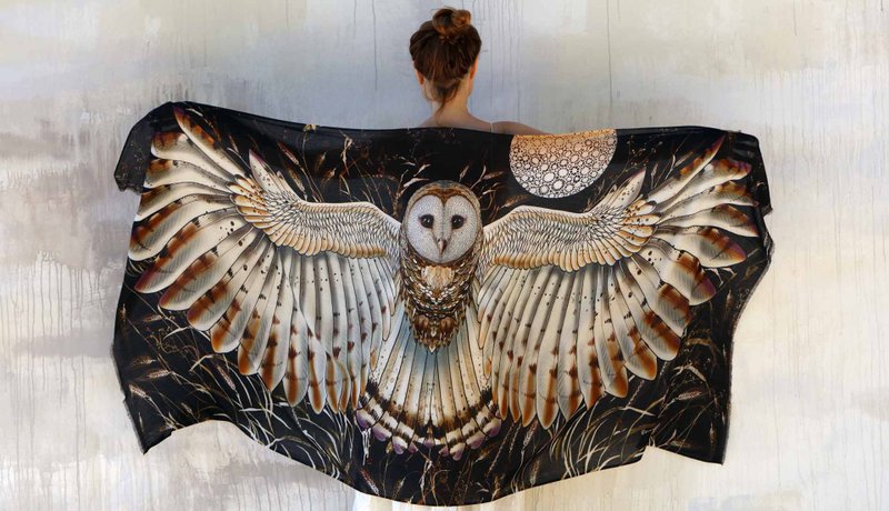 Wheat Barn Owl Cotton Shawl - 丝巾 - 棉．麻 