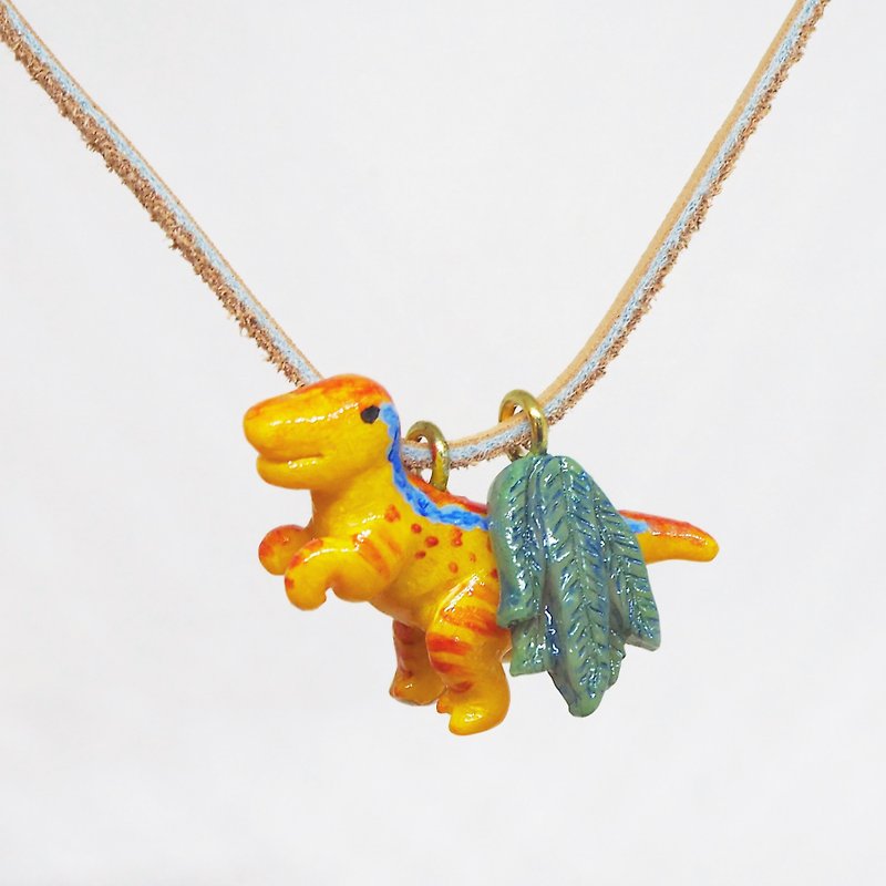速龙手工手绘颈链 Velociraptor handmade necklace - 颈链 - 粘土 橘色