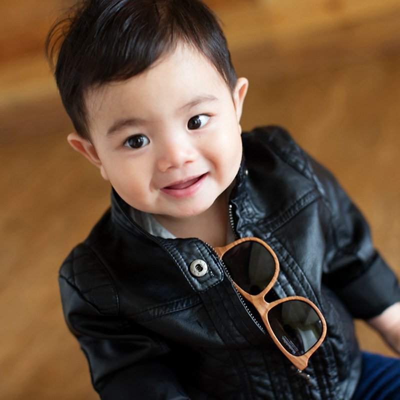 美国Hipsterkid 抗UV偏光婴幼儿童太阳眼镜(附固定绳) - 奢华木质 - 墨镜 - 塑料 咖啡色