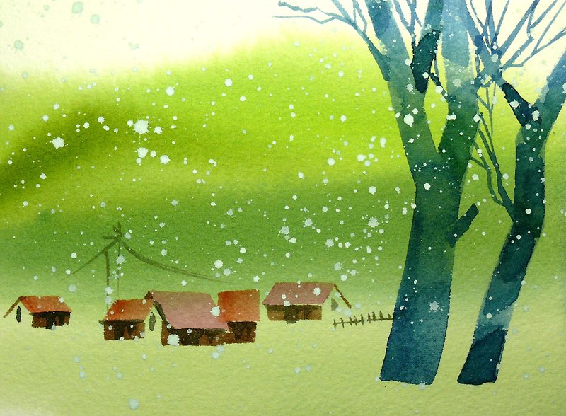 文青系树林系列591-水彩手绘限量版明信片/圣诞卡 - 卡片/明信片 - 纸 绿色