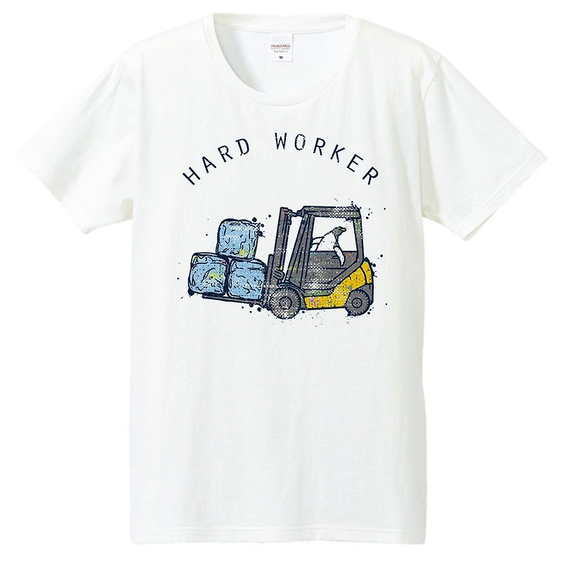 T-shirt / Hard worker - 男装上衣/T 恤 - 棉．麻 白色