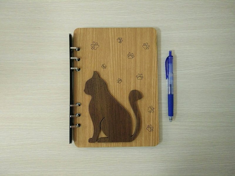 【教师节礼物】A5两片活页6孔笔记本─立体贴面猫剪影 - 笔记本/手帐 - 木头 咖啡色