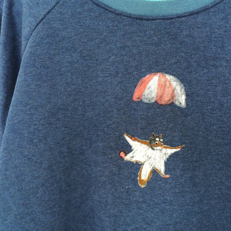 flying squirrel crop top sweater - 女装针织衫/毛衣 - 棉．麻 蓝色