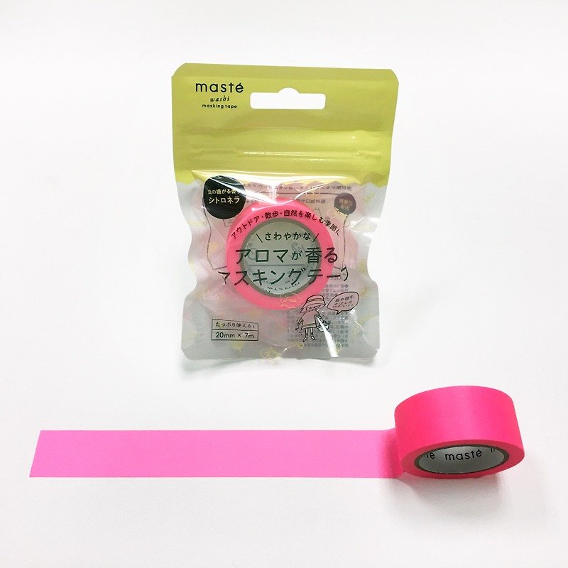 maste 香茅味 香氛和纸胶带【素色萤光粉 (MST-FA01-PK)】 - 纸胶带 - 纸 粉红色