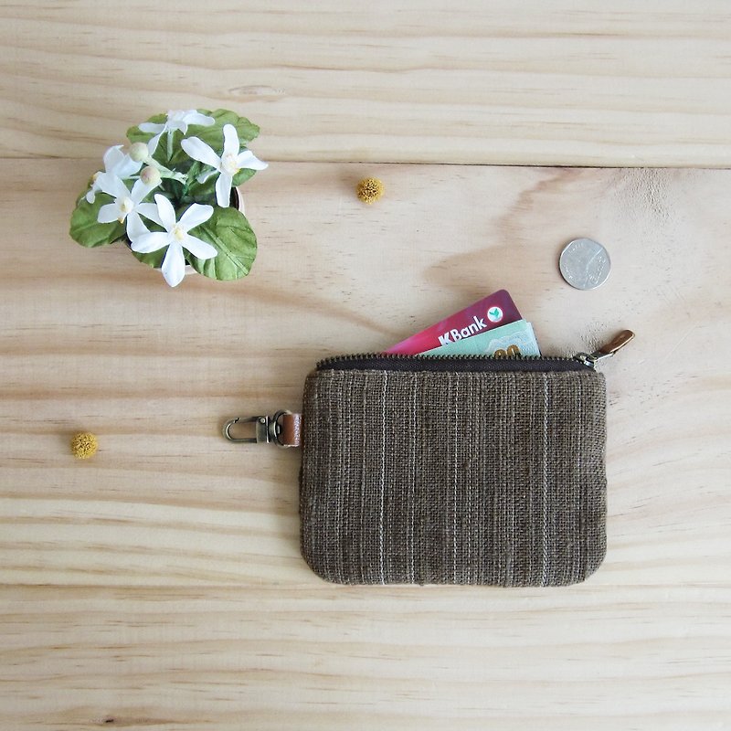 手工棉制方形零钱包-天然植物染-暗棕色 - 零钱包 - 棉．麻 咖啡色