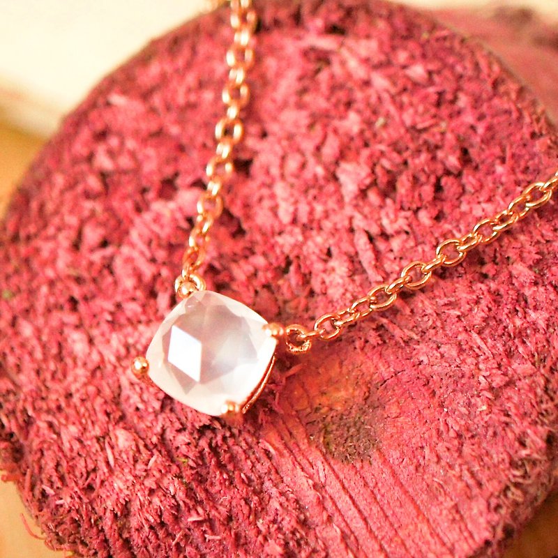 6mm 枕形 玫瑰刻 玫瑰晶 纯银电18K玫瑰金 颈链 锁骨链 - 锁骨链 - 宝石 粉红色