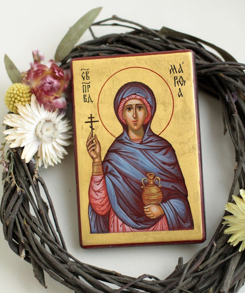 木头 其他 金色 - hand painted  wood orthodox icon holy Saint righteous Martha