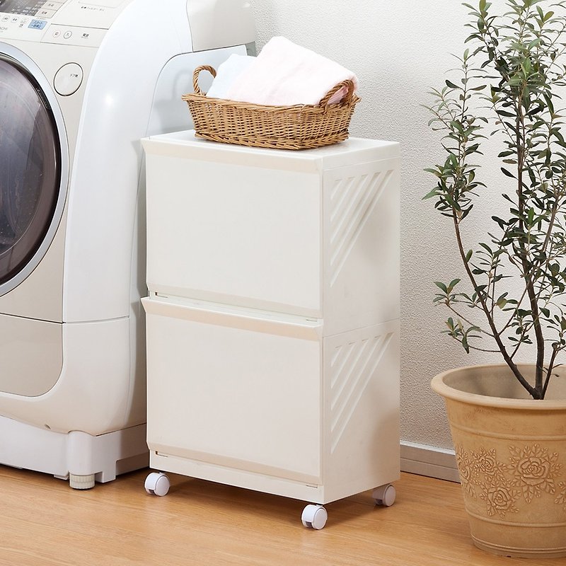日本平和Heiwa Clevan日制多功能前开双层分类洗衣篮柜(附轮) - 收纳用品 - 塑料 白色