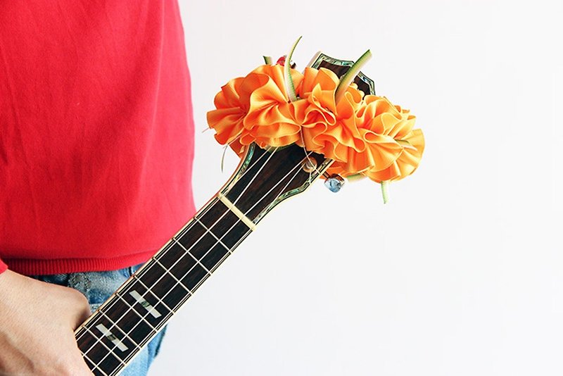 尤克里里专用的缎带饰品 烏克麗麗 尤克里里背带 芙蓉 吉他吊飾 - 吉他配件 - 棉．麻 橘色