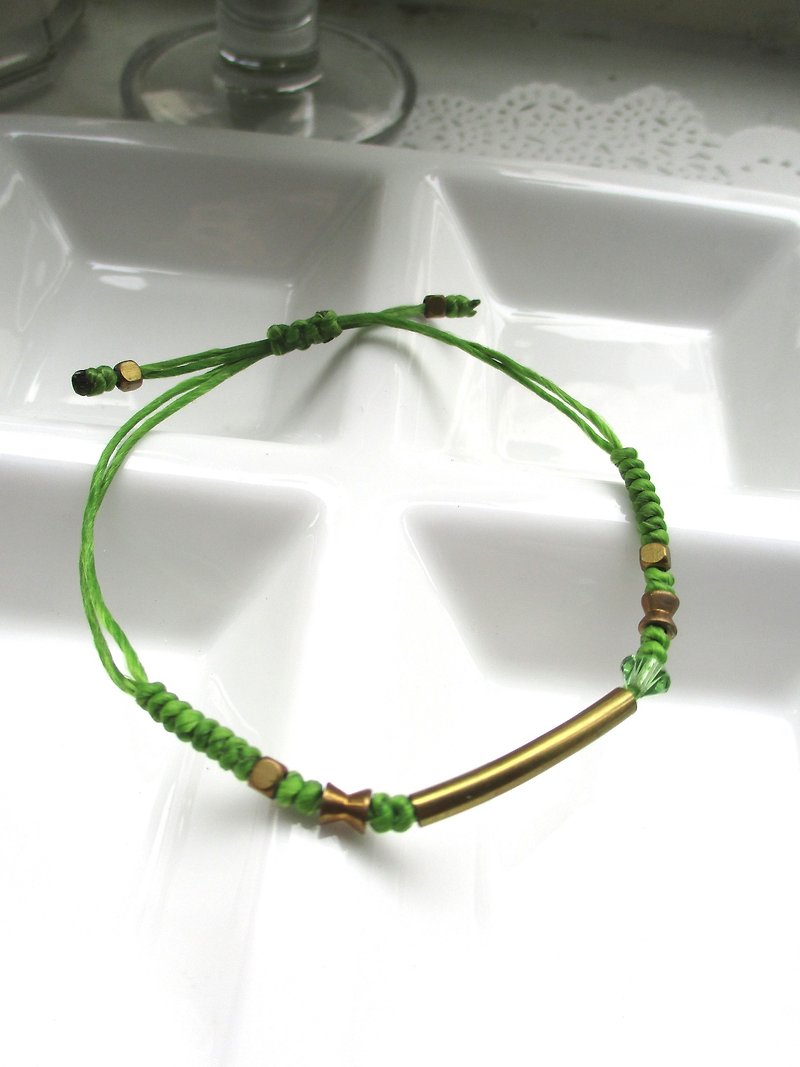 小风筝-铜趣手环(蚕丝腊线伸缩结)-果绿色 - 手链/手环 - 其他材质 绿色