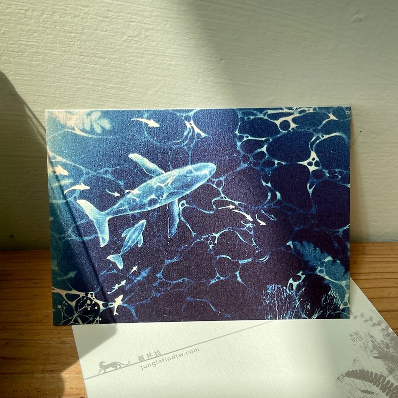 【波光粼粼】蓝晒艺术明信片-大翅鲸/母子/潜水 - 卡片/明信片 - 纸 蓝色
