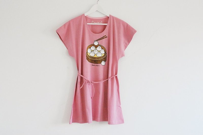 麻糬兔小笼包Dress长版衣 - 洋装/连衣裙 - 棉．麻 粉红色