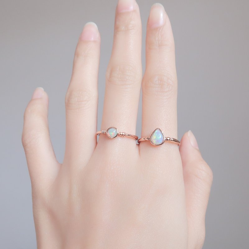 (2件套裝) / 點點滴滴 / 蛋白石 Opal 925純銀 手工 天然石 戒指 - 戒指 - 纯银 蓝色