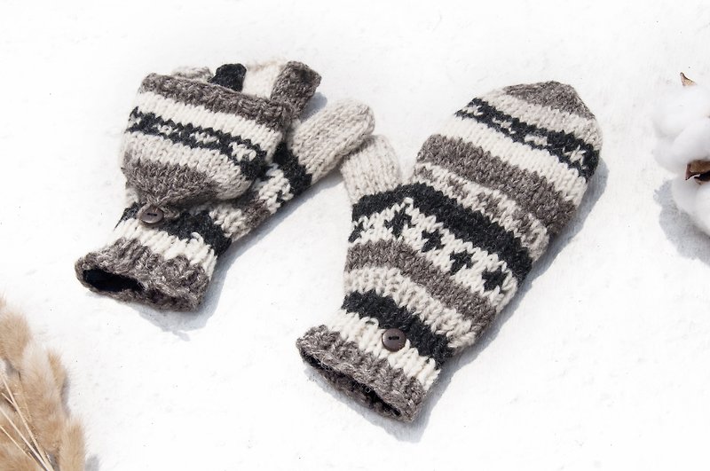 手织纯羊毛针织手套/可拆卸手套/内刷毛手套/保暖手套-日本时尚色 - 手套 - 羊毛 多色