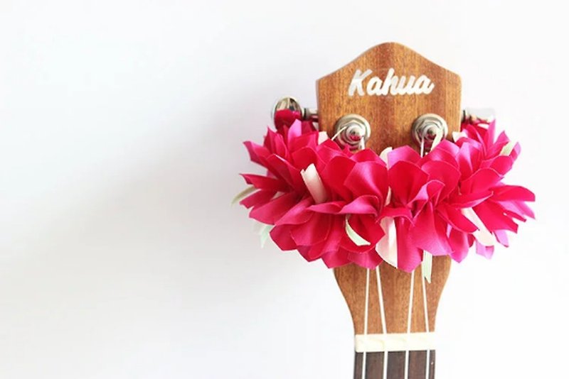 尤克里里专用的缎带饰品 烏克麗麗 尤克里里背带 九重葛 吉他吊飾 - 吊饰 - 棉．麻 粉红色