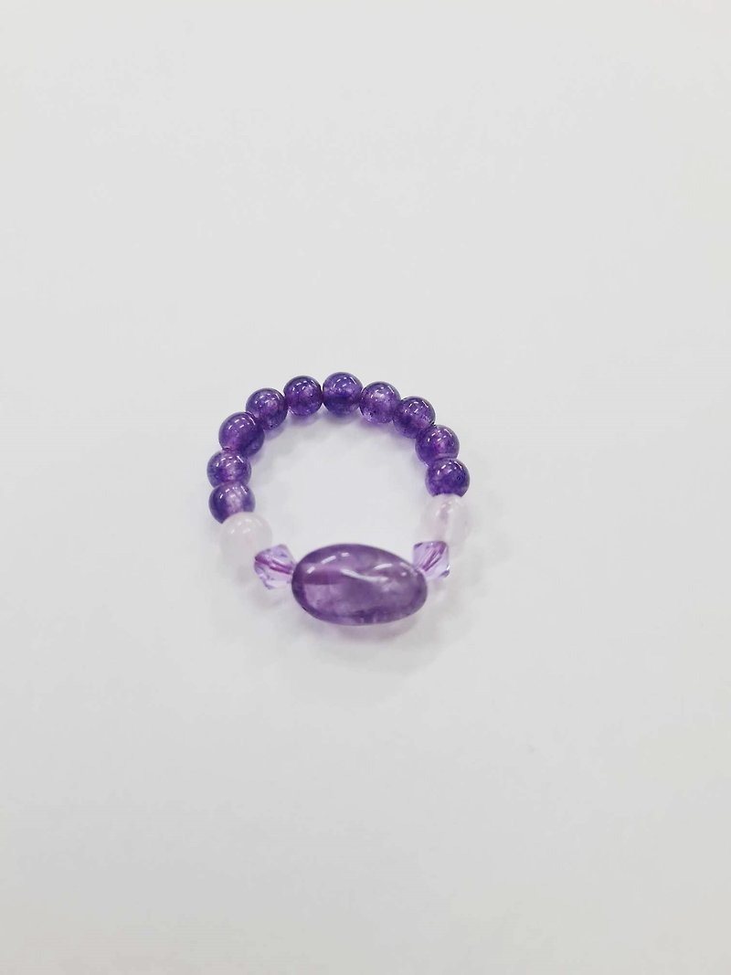 紫水晶戒指，真石，吉祥石，饰以真水晶。 - 戒指 - 石头 多色