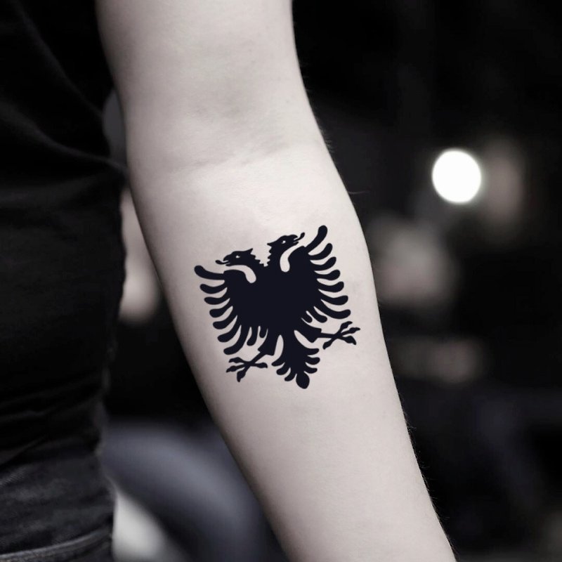OhMyTat 阿尔巴尼亚鹰 Albanian Eagle 刺青图案纹身贴纸 (2 张) - 纹身贴 - 纸 黑色