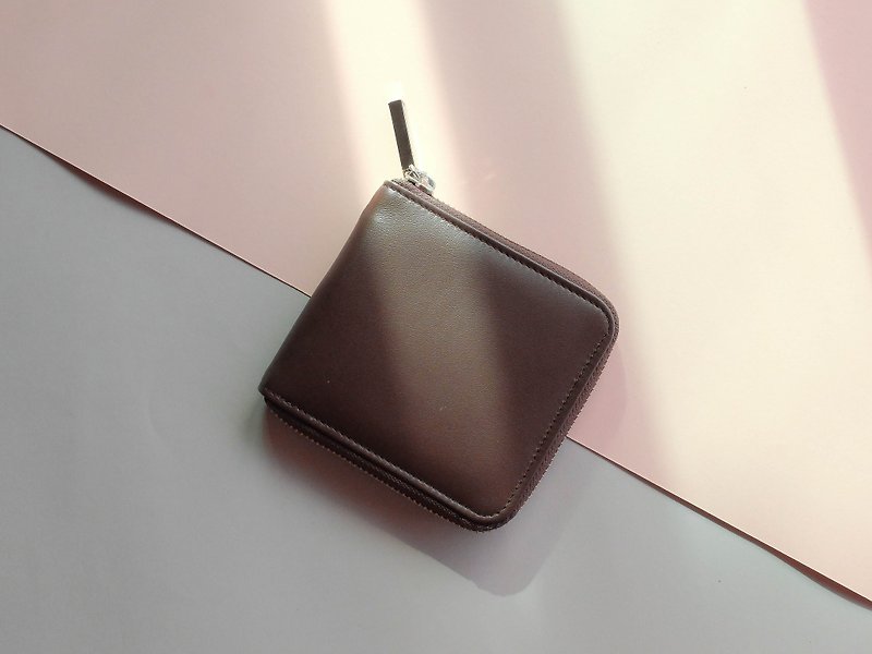 'MONDAY' ITALY COW LEATHER SHORT WALLET-BROWN - 皮夹/钱包 - 真皮 咖啡色