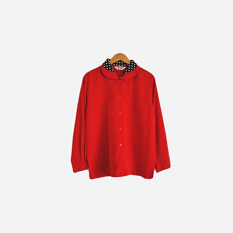 脱臼古着 / 黑白水玉领红衬衫 no.652 vintage - 女装衬衫 - 其他材质 红色
