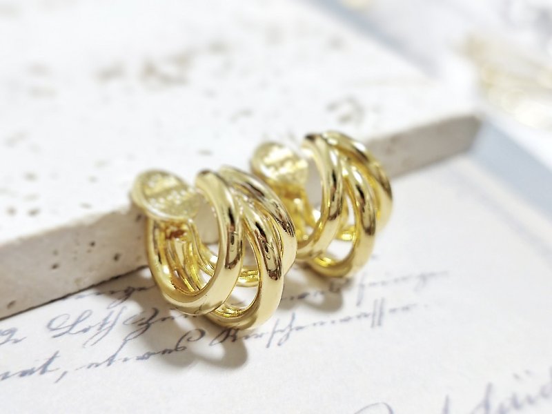 夹式耳环 | 粗线三环 - 耳环/耳夹 - 其他材质 金色