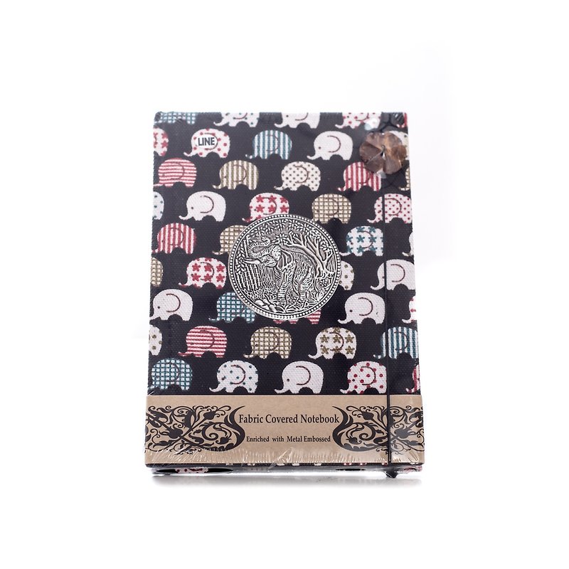 Black Elephant Canvas Handmade Notebook - 笔记本/手帐 - 绣线 黑色