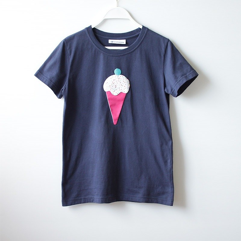 冰淇淋短袖T-shirt No.3 - 女装 T 恤 - 棉．麻 蓝色