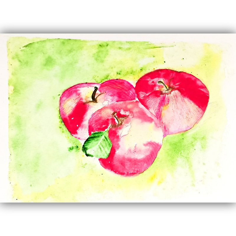Watercolor Original Red Apples Room Decor Painting Still Life Art Illustration - 海报/装饰画/版画 - 纸 多色