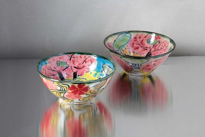 桜とウグイスの椀 - 花瓶/陶器 - 陶 粉红色