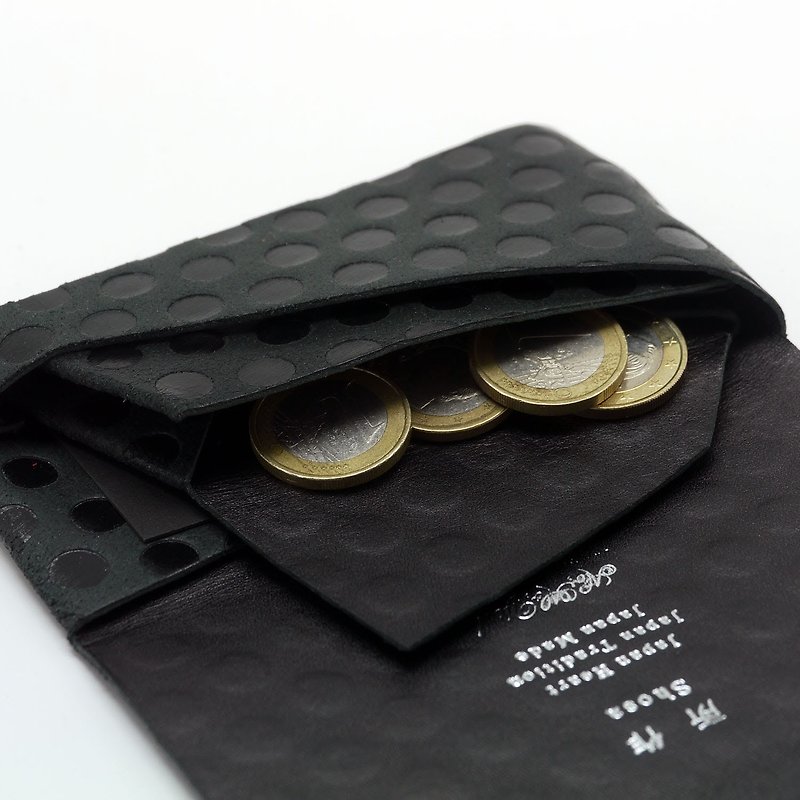 日本手工-所作Shosa 植鞣牛皮 零钱包 -波卡圆点款/黑黑点 - 零钱包 - 真皮 