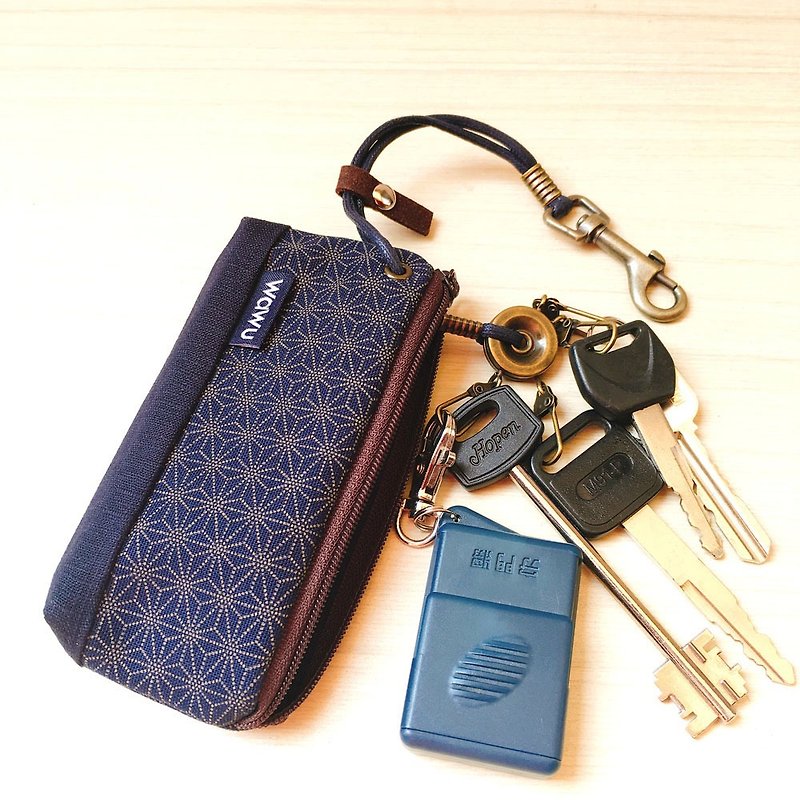 拉链钥匙包 (小叶柄) 日本布 接单生产* - 钥匙链/钥匙包 - 棉．麻 蓝色