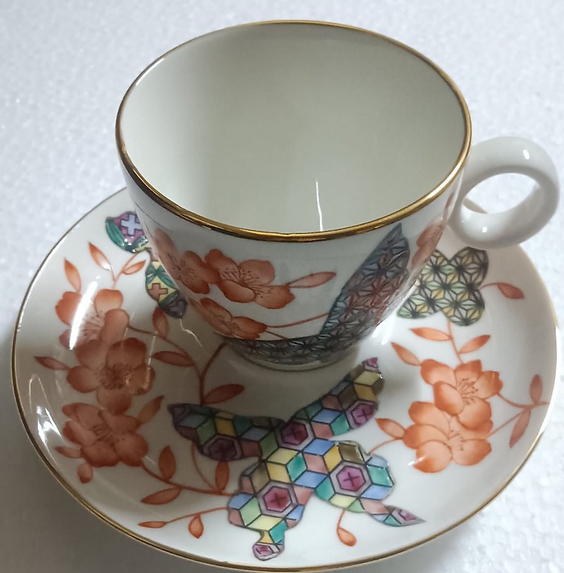 日本九谷烧款式手绘咖啡杯盘 - 茶具/茶杯 - 瓷 