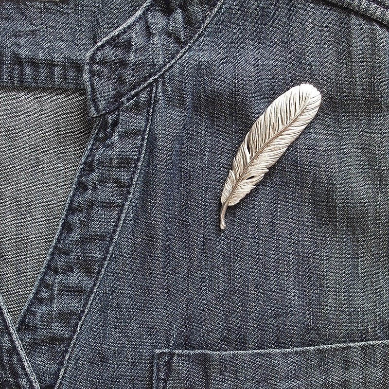 停留 羽毛造型纯银胸针 /羽翼/翅膀/飞翔 - 胸针 - 其他金属 银色