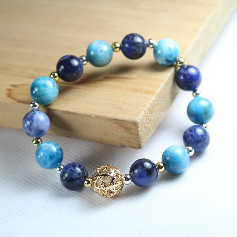 磷灰石方钠石海波串系列   　篓花铜珠 手链 - 耳环/耳夹 - 宝石 蓝色