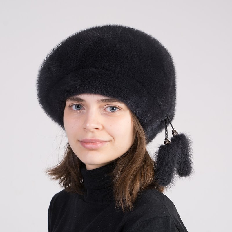 女士水貂毛贝雷帽来自真正的奢华毛皮水貂冬季保暖帽子 - 帽子 - 其他材质 多色