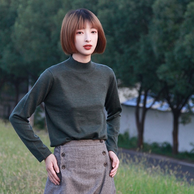 半高领针织衫-深墨绿|针织衫|秋冬款|棉晴混纺|独立品牌|Sora-190 - 女装针织衫/毛衣 - 棉．麻 