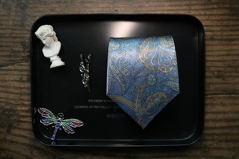 浅蓝色调佩斯利领带英伦风百搭necktie - 领带/领带夹 - 丝．绢 多色