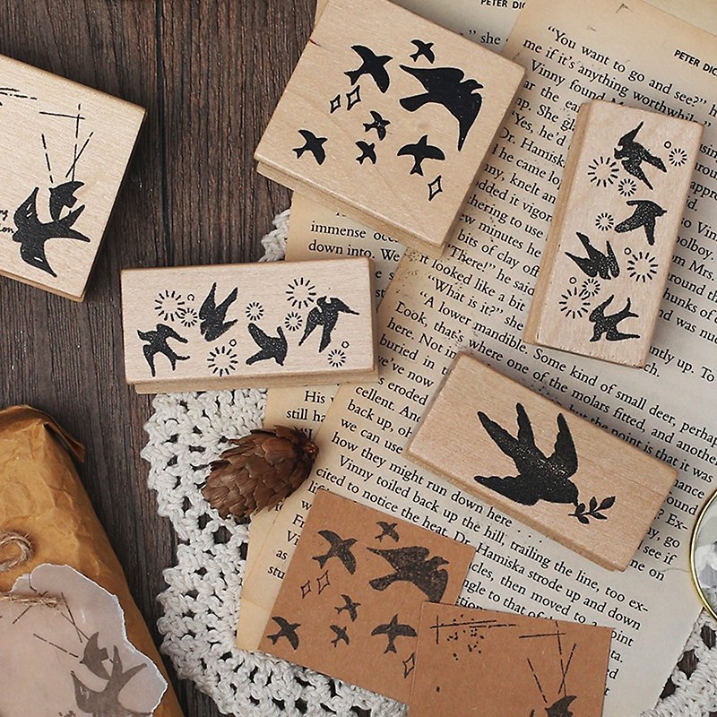 信的恋人 木质印章&lt;鸟之诗&gt;手帐装饰复古飞鸟燕子日系手账素材