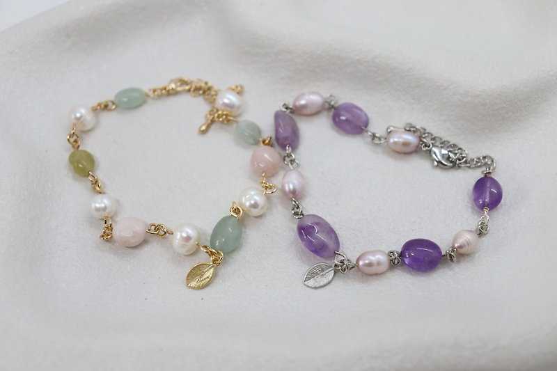 宝石淡水珍珠手链，漂亮的小初始叶子手链 - 手链/手环 - 宝石 