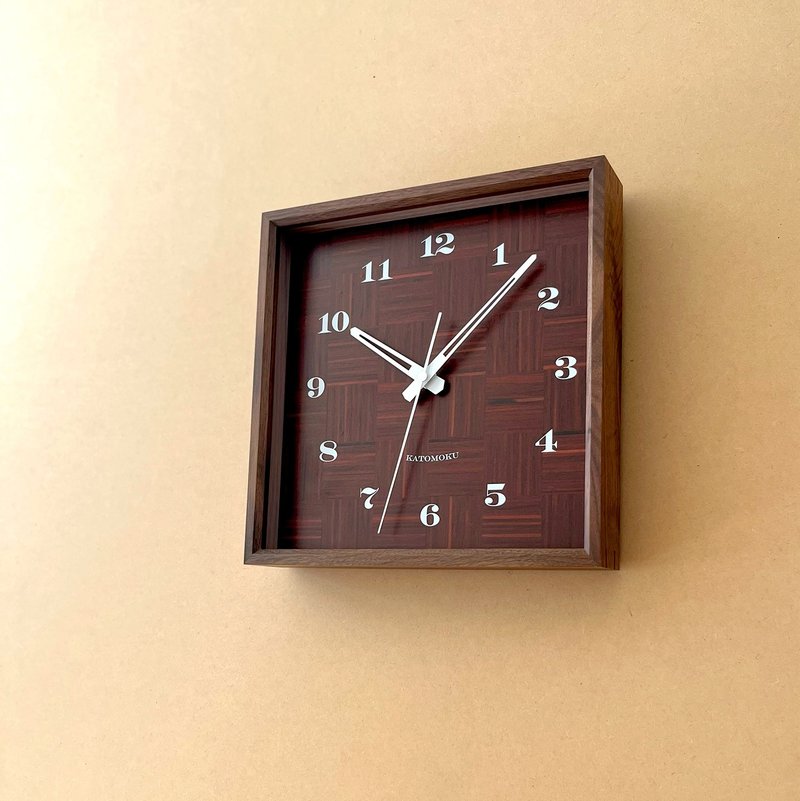 Muku square clock 4 核桃木 木纹表盘 (km-144WA) 挂钟 日本制造 - 时钟/闹钟 - 木头 咖啡色