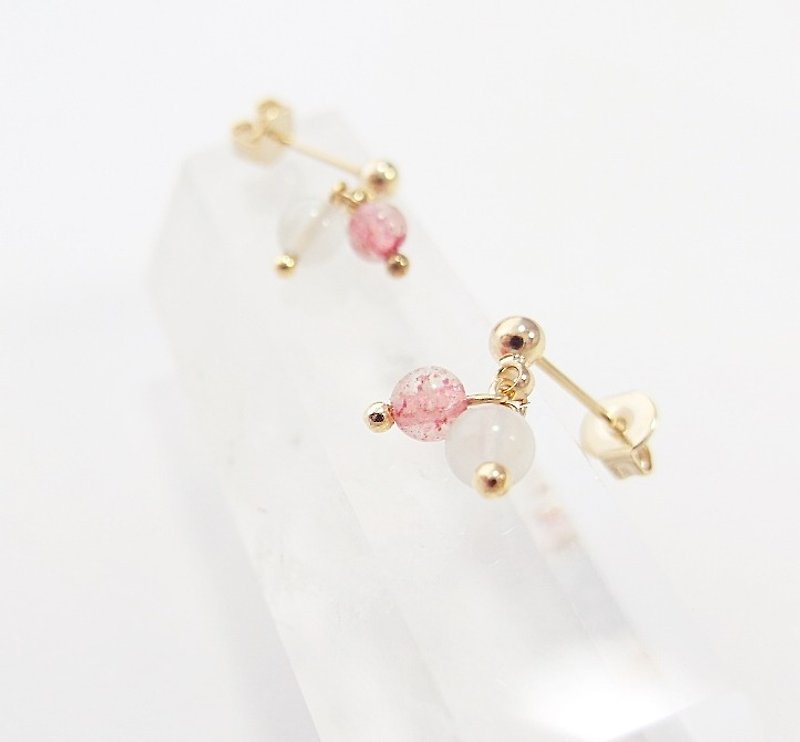 粉圆水嫩草莓晶 天然石耳环 14K GF 送礼 天然石 轻珠宝 水晶  - 耳环/耳夹 - 宝石 红色