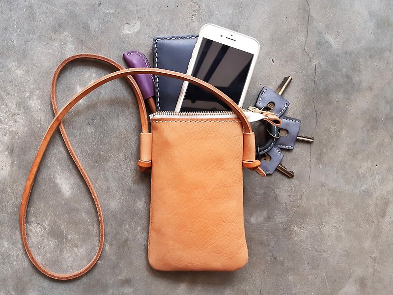 直身拉链斜背包 好好缝 皮革DIY材料包 侧背包 旅行 手机 斜挎包 - 皮件 - 真皮 咖啡色