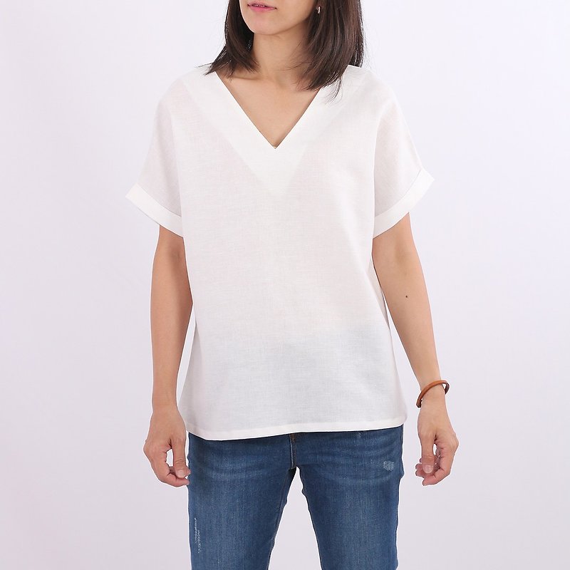 棉．麻 女装上衣 白色 - Over Sized Cotton Linen Blouse / Off White