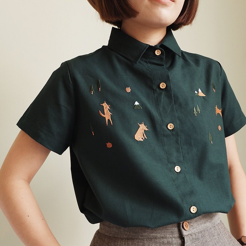 Basic cc* Shirt (Fox home) : Green Forest - 女装衬衫 - 绣线 绿色