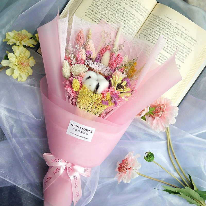 甜美时光-粉黄色手拿干燥花束 情人节 母亲节 - 干燥花/捧花 - 植物．花 粉红色